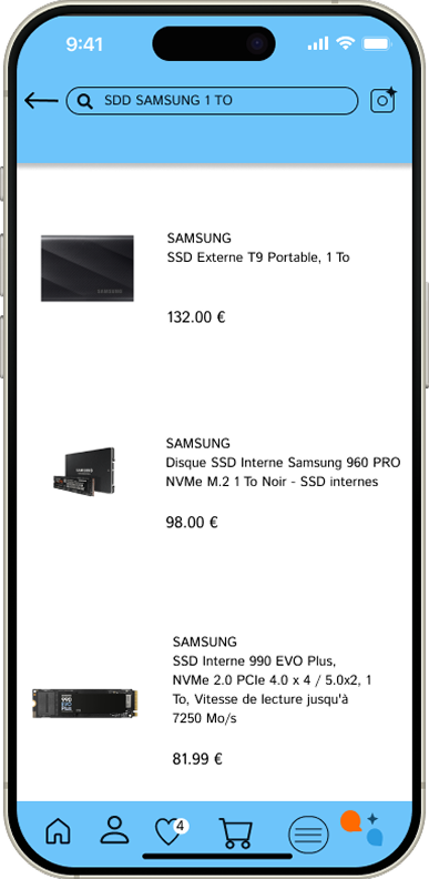 Écran recherche produit Amazon en mode jour